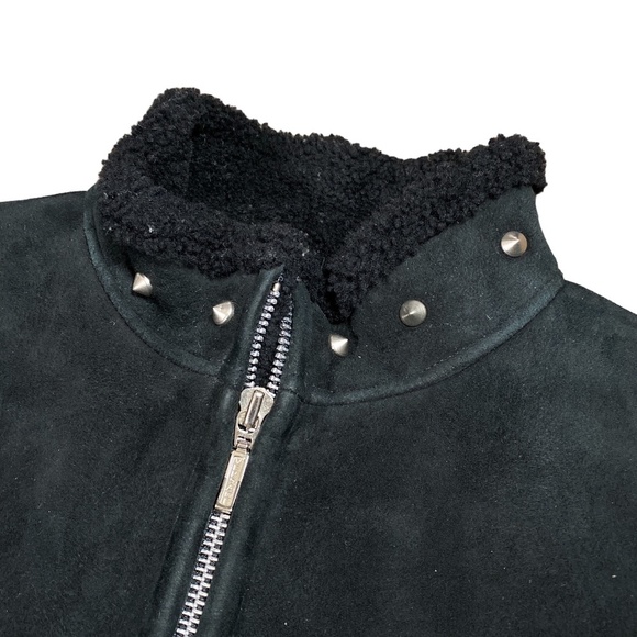Vintage 90s Gianni  Versace Studded Suede Leather Sherpa Jacket Womens 40 - Picture 7 of 16